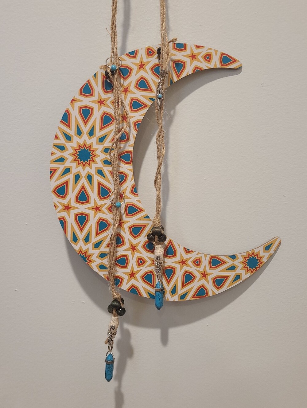 Boho Cresent Moon Turquoise Beaded Decorative Accent